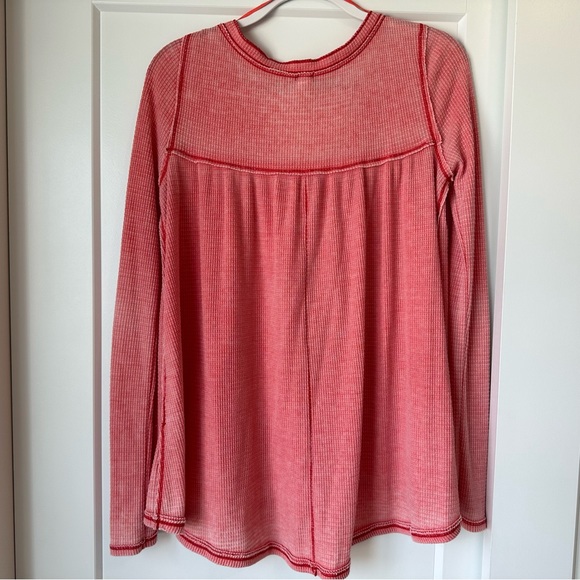 FREE PEOPLE KAI HENLEY BABY DOLL LONG SLEEVE RED SIZE SMALL - Picture 4 of 14